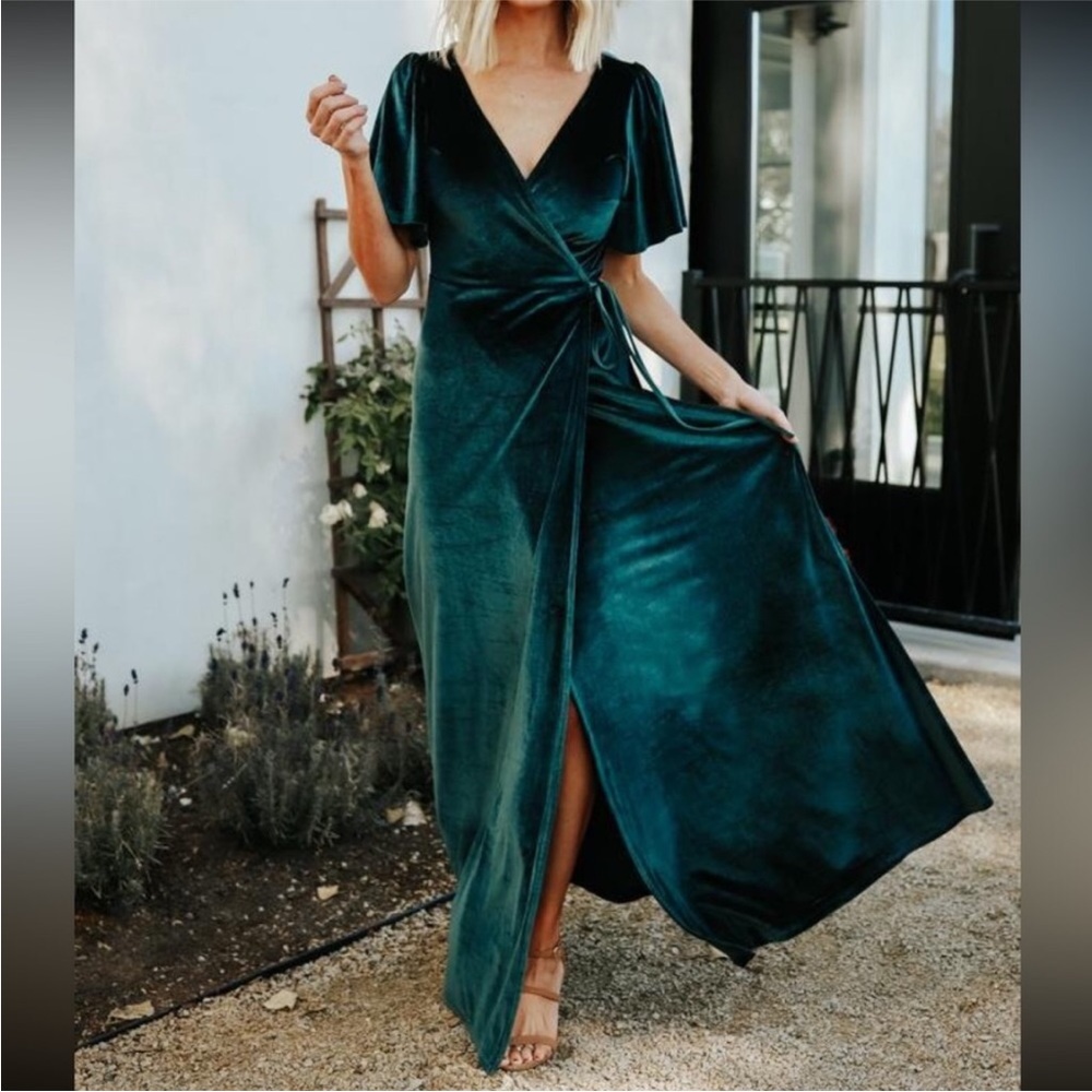 Baltic Born Meghan Velvet Wrap Maxi Dress Emerald Green XL